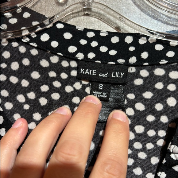 Kate and Lily Black Polka Dot Knee Length Summer Ruffle Dress sz 8 (L) - Picture 3 of 5
